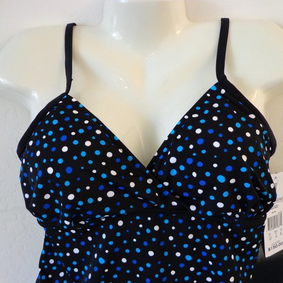 Miraclesuit Lauren Tankini Swimsuit 2 PC Blue & Black Pop Rocks Dots Size 16 NEW - Picture 6 of 7